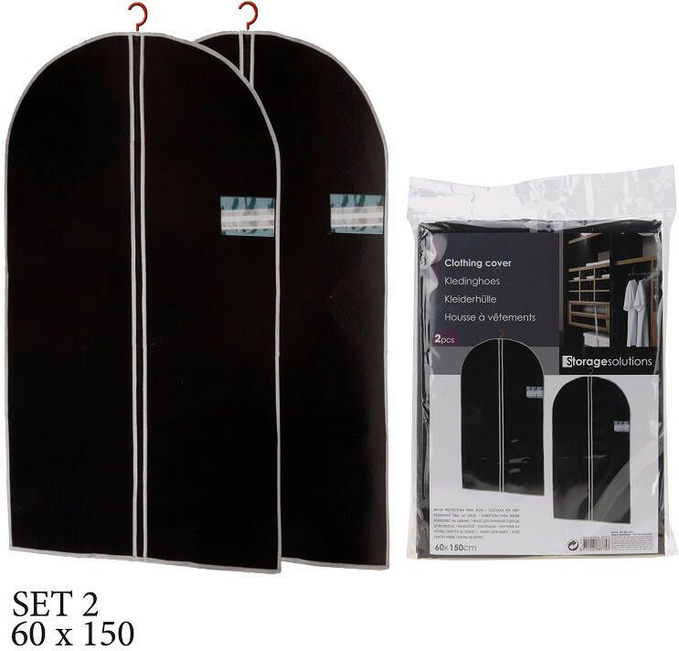 Merkloos Set van 2x stuks zwarte kledinghoezen 60 x150 cm Kledinghoezen