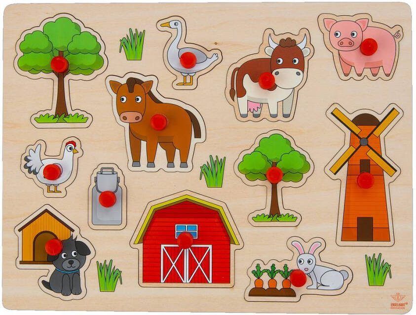 Engelhart Speelgoed houten noppenpuzzel boerderij thema 30 x 22 cm Legpuzzels