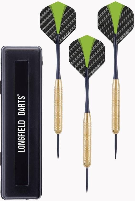 Longfield Games 1x Set van dartpijltjes met groen met zwarte flights 21 grams Dartpijlen