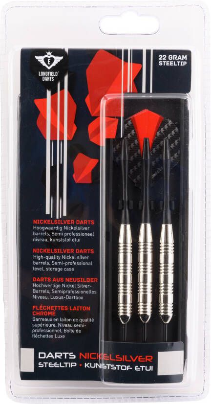 Longfield Games 1x Set van dartpijltjes met rood met zwarte flights 22 grams Dartpijlen