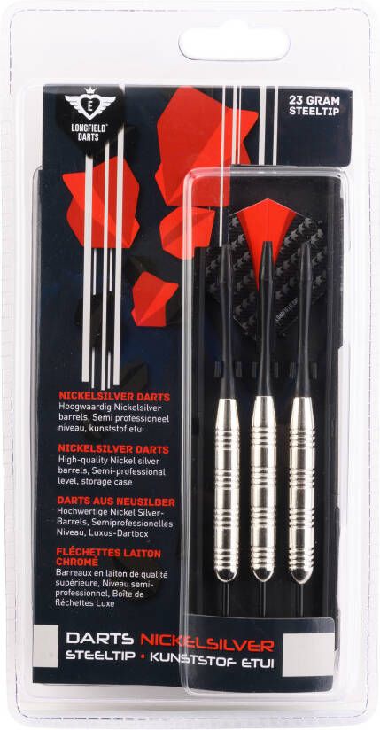 Longfield Games 1x Set van dartpijltjes met rood met zwarte flights 23 grams Dartpijlen