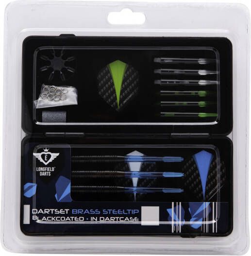 Coppens Longfield steel darts set blackcoated in dartcase
