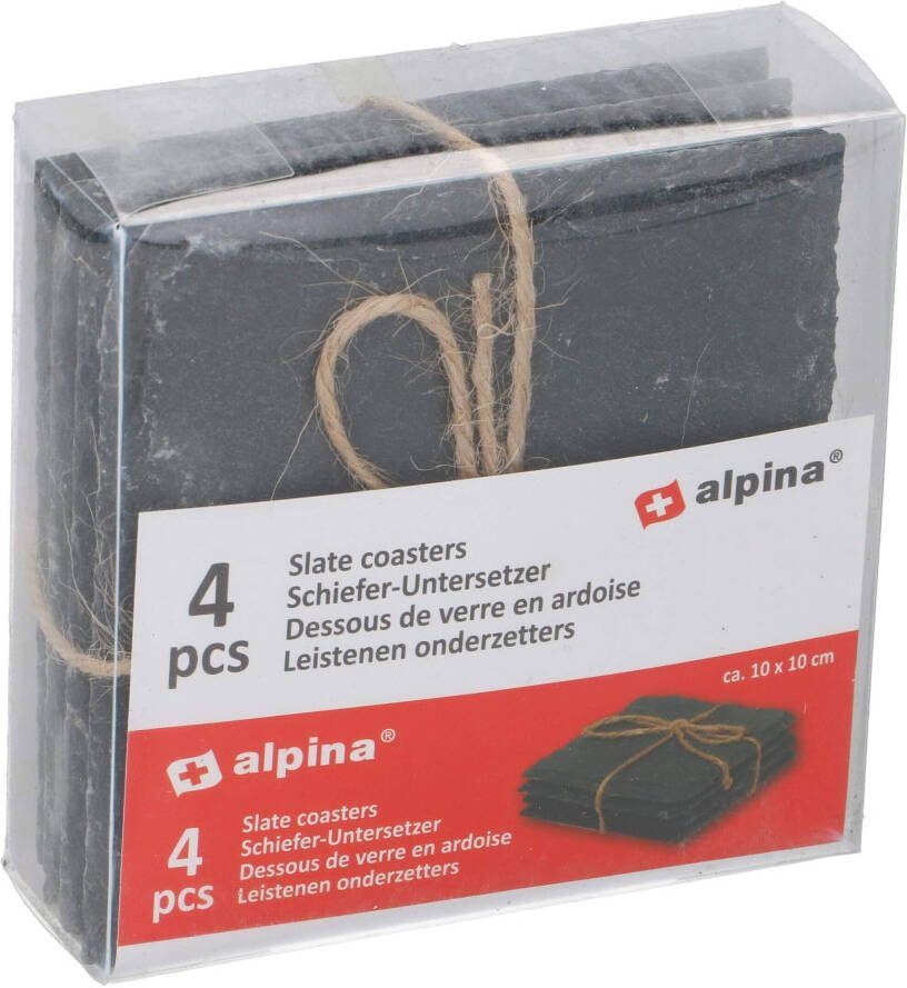 Merkloos 4x Leisteen glas onderzetters vierkant 10 cm Onderzetters voor glazen en bekers