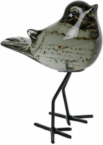 Coppens Sculptuur vogel finch o voet helder d.groen glas 11x8x14cm