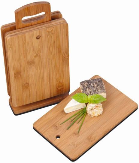 TOM 6x Bamboe houten broodplankjes met houder 22 cm Snijplanken serveerplanken broodplanken van hout