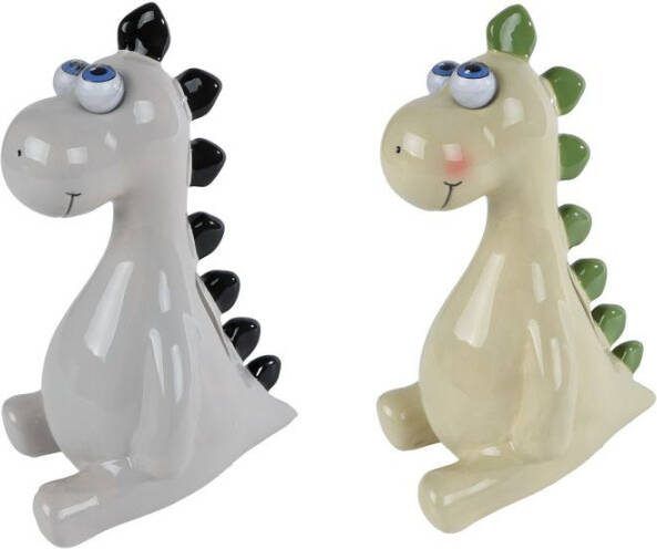 Coppens Spaarpot Dino wiebelogen grijs groen 2 assorti aardewerk