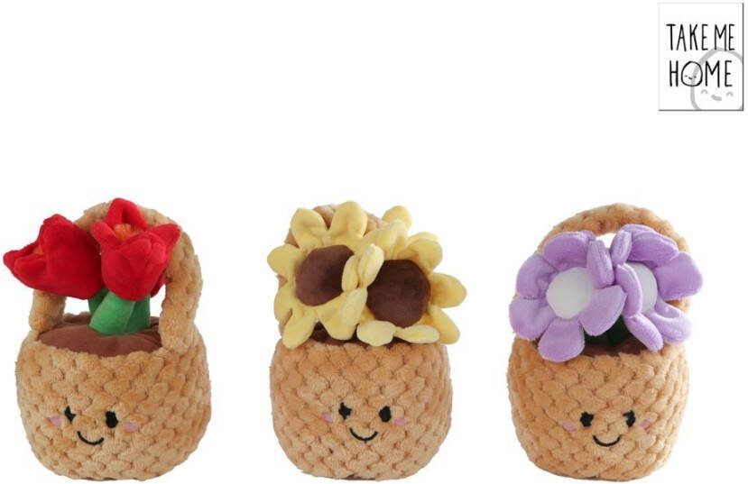 Coppens Take Me Home plant pluche bloemenmand 3ass kleur 18 cm