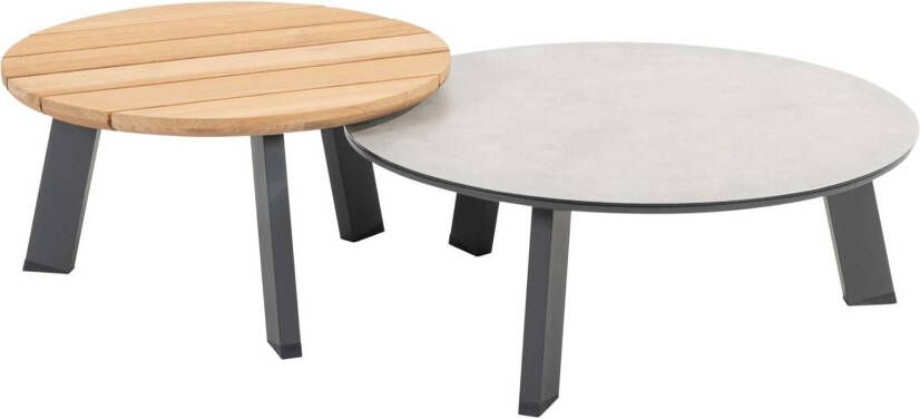 4 Seasons Outdoor Taste by 4SO Emma set koffie tafels 65cm en 80 cm rond printed keramiek en teak antraciet