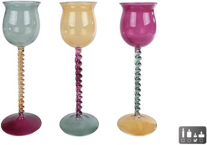Coppens Theelichth Aya geel paars groen a3 glas 9x9x27 cm