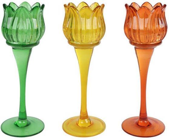 Coppens Theelichth Tulip L geel groen oranje 3 assorti glas