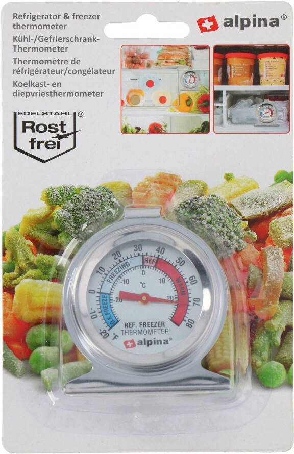 Alpina Thermometer Koelkast Vriezer Ø 6 5 cm. 30 tot + 30 graden Zilver