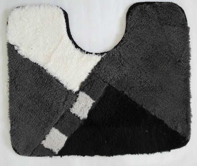 Wicotex Toiletmat wit grijs zwart schuin geblokt-Antislip onderkant-WC mat-met uitsparing