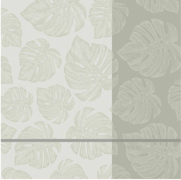 DDDDD Monstera Theedoek Set van 6 Katoen Plantenprint 60x65 cm Creme - Foto 2