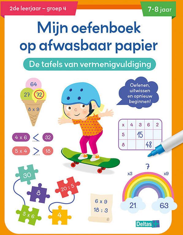 Deltas Mijn oefenboek op afwasbaar papier Tafels van vermenigvuldiging 7-8 j.