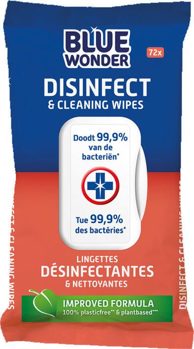 Hg Blue wonder disinfect cleaning wipes 72 stuks