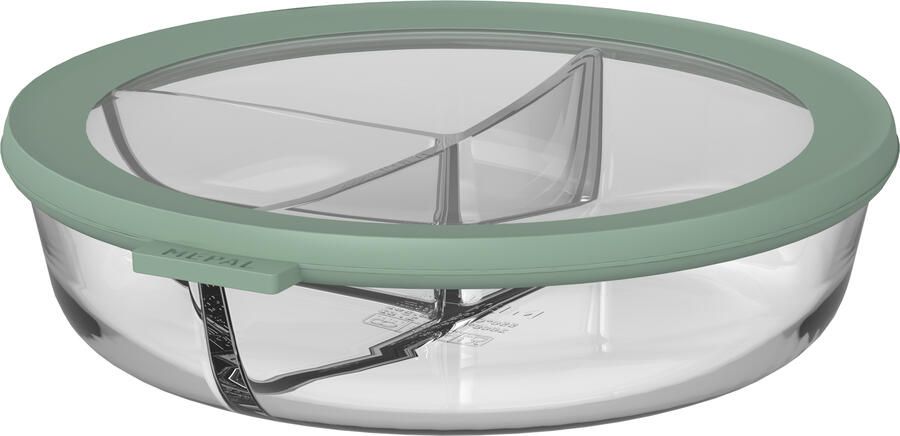 Mepal cirqula glazen meal prep tray met 3 vakken 1000 ml nordic sage