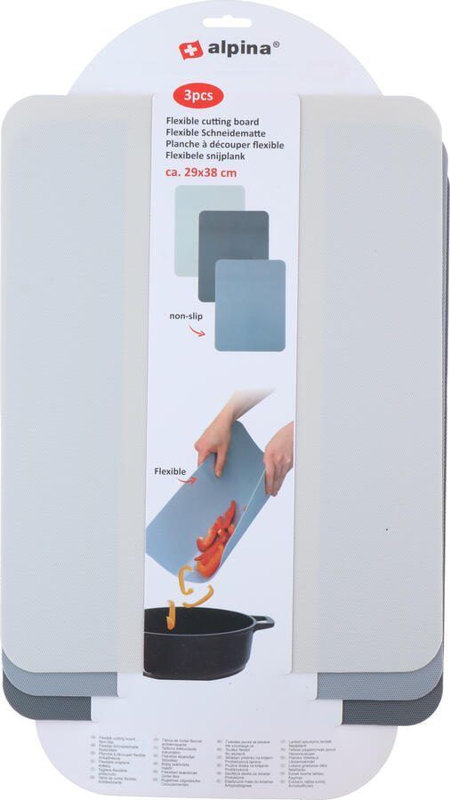 Alpina Snijplanken Snijplank Set van 3 Antislip Flexibel Vaatwasserbestendig 29x38cm Grijs