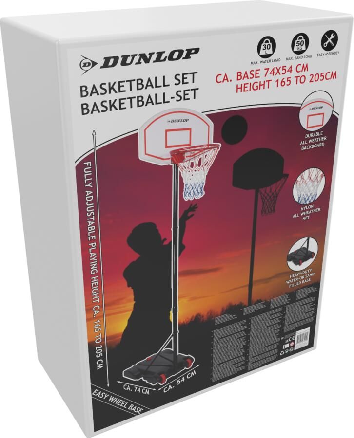 Dunlop Basketbalset Basketbalring met Standaard 165 tot 205 CM Basketbalpaal voor Buiten Exclusief Basketbal