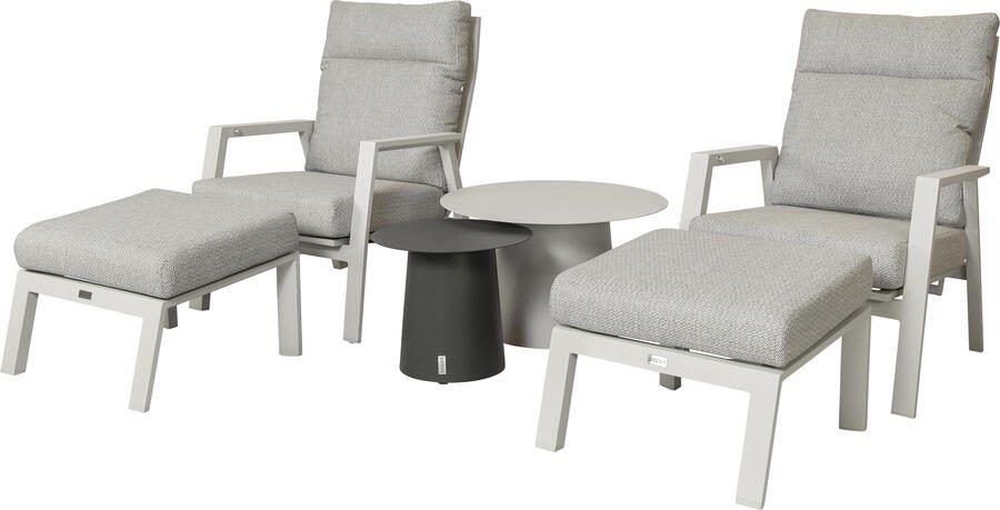 Qopps 2x Okios loungestoel met 2x voetenbank en 2 koffietafeltjes