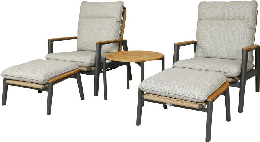 Qopps 2 Yvori loungestoelen met 2 voetenbanken en Chiva koffietafel