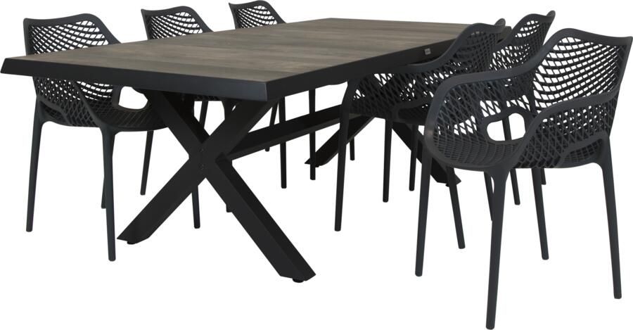 Qopps Admiral tafel 224 x 104 antraciet met 6 Air XL tuinstoelen