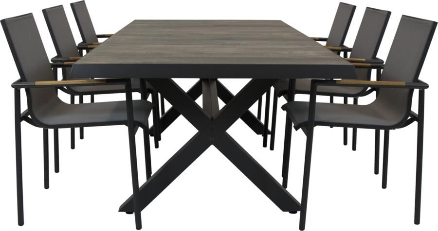 Qopps Admiral tafel 224 x 104 Antraciet met Tuinstoel Tulsi