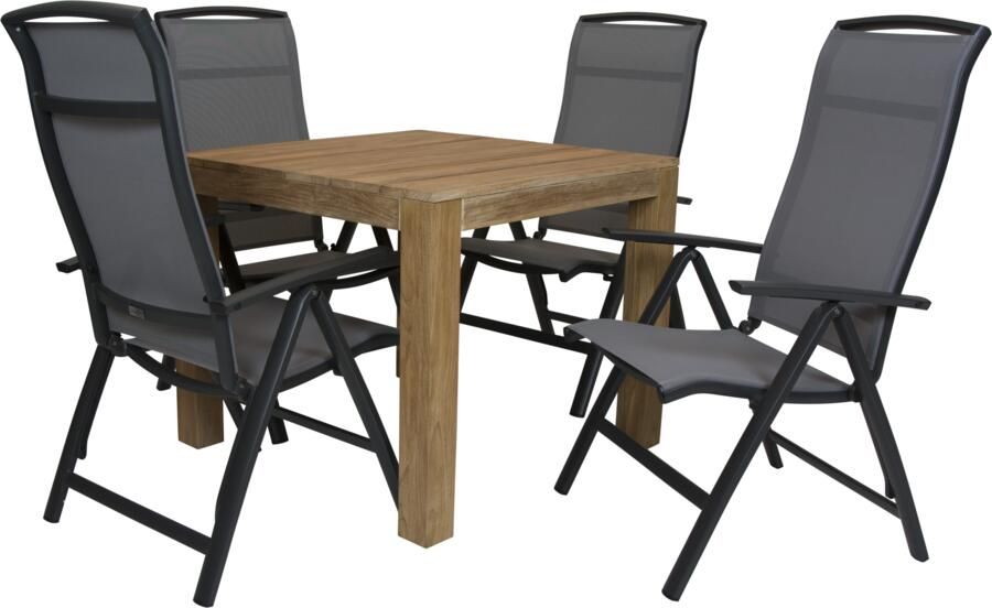 Qopps Alberto teak tafel 92.5 x 92.5 met Houston verstelbare tuinstoel