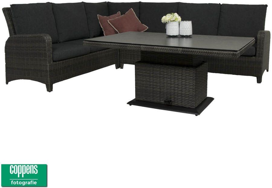 Qopps Aruba hoek loungeset antraciet met in hoogte verstelbare tuintafel OP=OP