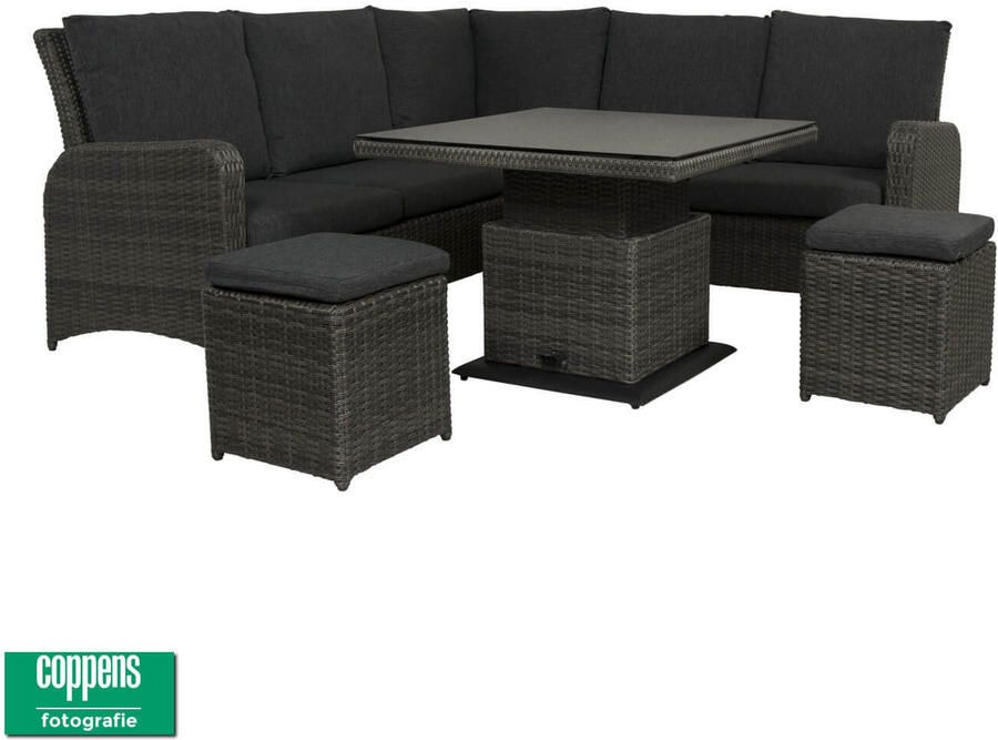 Qopps Aruba lounge dining set met in hoogte verstelbare tuintafel