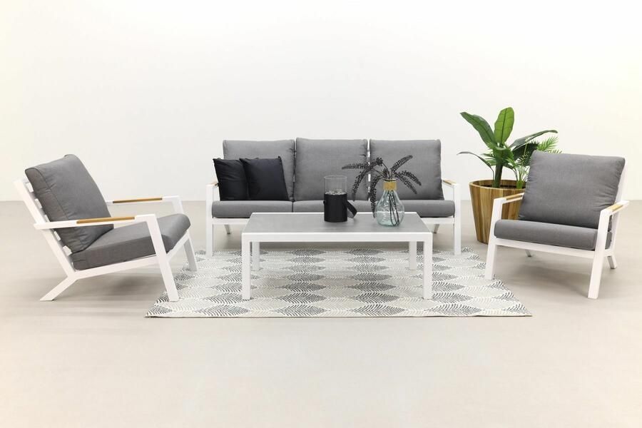 Qopps ascon 3-zits bank 2 loungestoelen met Atlanta koffietafel wit