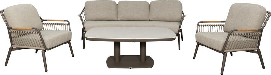 Qopps Egina 3-zits met 2 loungestoelen en Elena in hoogte verstelbare tuintafel