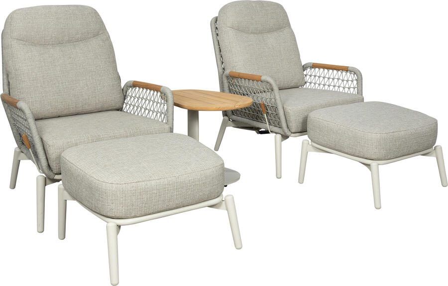 Qopps Elena 2 loungestoelen met 2 voetenbanken en bijzettafel