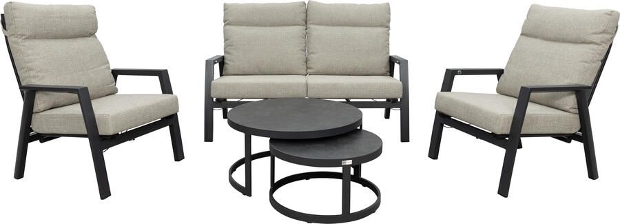 Qopps Exome 2-zits met 2 loungestoelen greige kussens en Soman koffietafelset