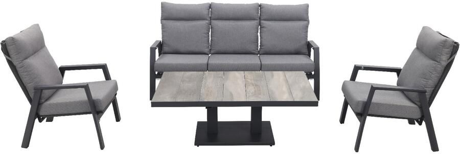 Qopps Exome 3 zits bank met 2 exome Fauteuls en up down tuintafel Camos