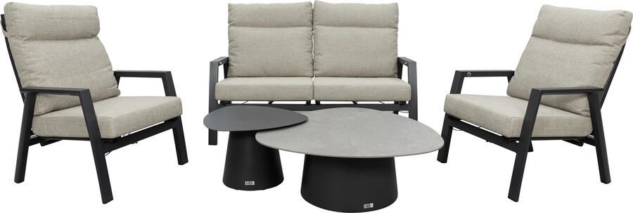 Qopps Exome loungeset met greige kussens en 2 Nessa koffietafels