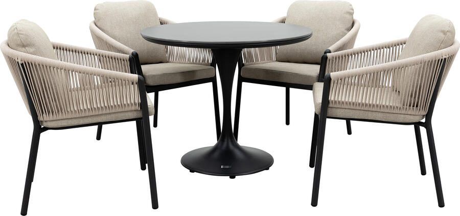 Qopps Gaona tuintafel met 4 Felan dining tuinstoelen