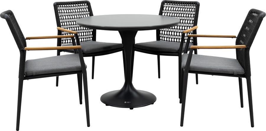 Qopps Gaona tuintafel met 4 Indra stapelbare tuinstoelen antraciet