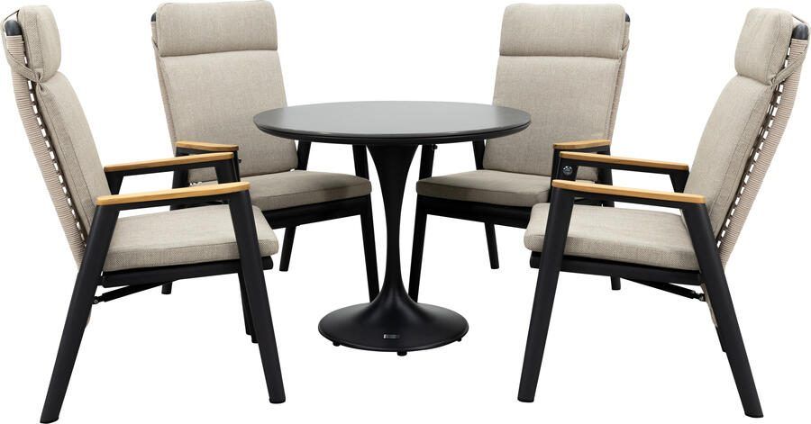 Qopps Gaona tuintafel met 4 Indra verstelbare tuinstoelen