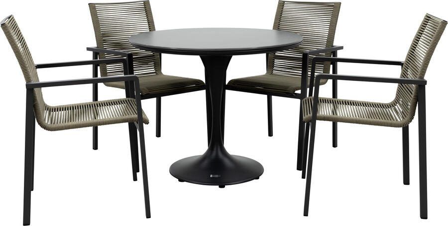 Qopps Gaona tuintafel met 4 Stilo stapelbare tuinstoelen
