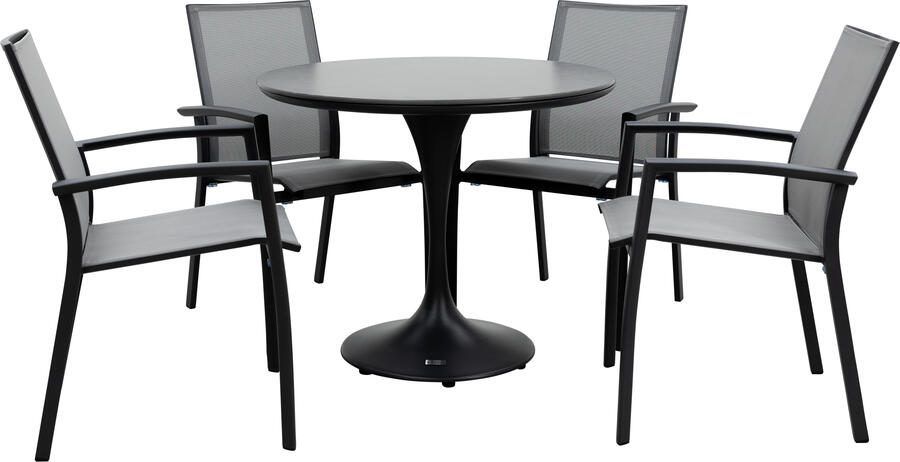 Qopps Gaona tuintafel met 4 Tampa stapelbare tuinstoelen