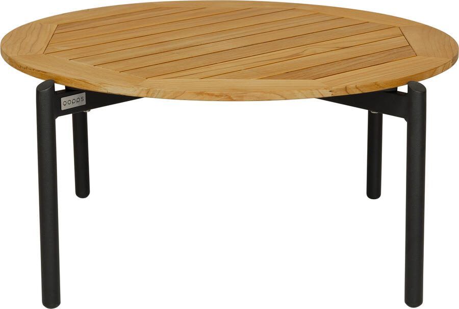 Qopps Ident koffietafel 80 cm rond zwart frame teak blad