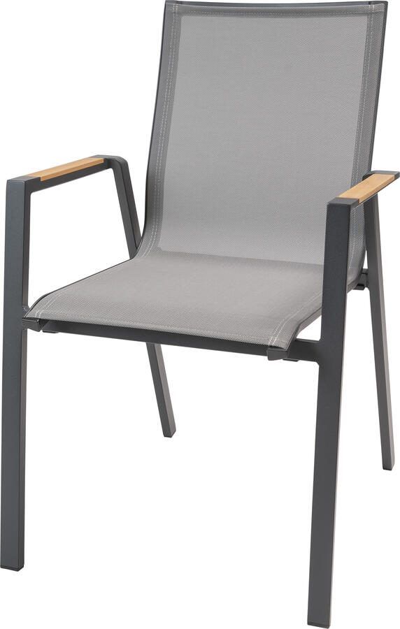 Qopps Jibba stapelbare tuinstoel mat royal grey met teak armlegger