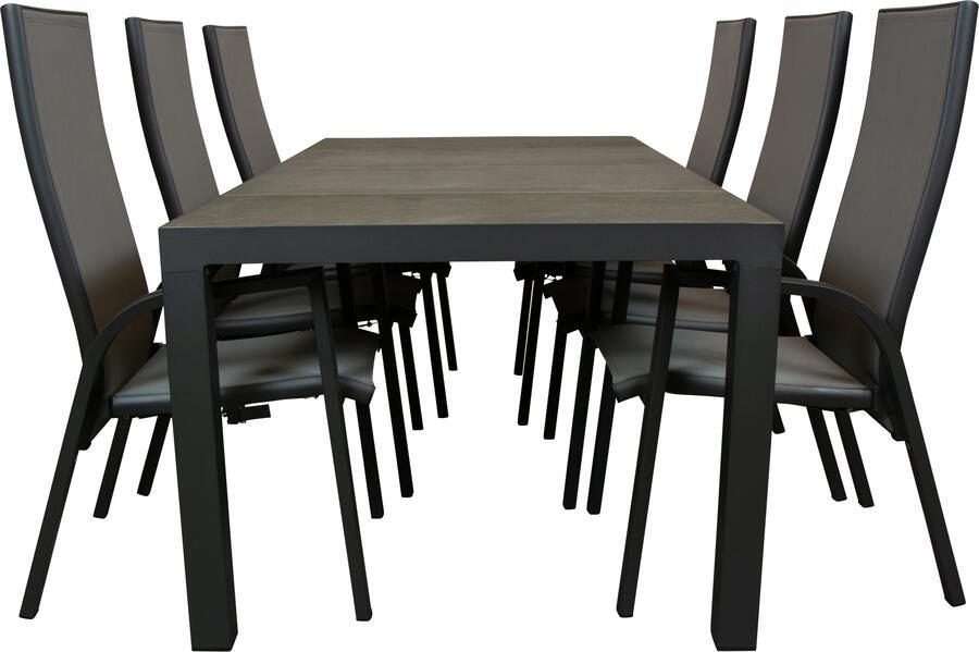 Qopps Levas tuintafel met 6 Victory gasveer verstelbare tuinstoelen