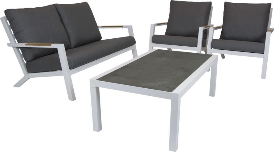Qopps loungebank 2 zits met 2 lounge tuinstoelen en tafel Atlanta wit