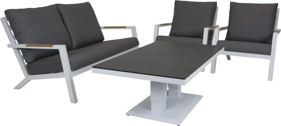 Qopps loungeset 2 zits bank met 2 lounge tuinstoelen en hoogte verstelbare koffie tafel