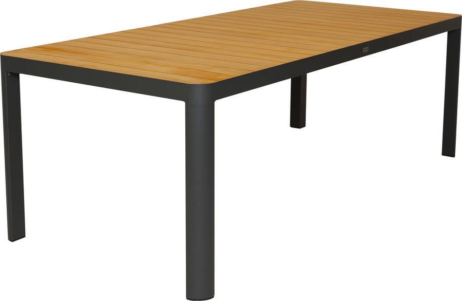 Qopps Mikos tuintafel 220 x100 teak blad frame antraciet