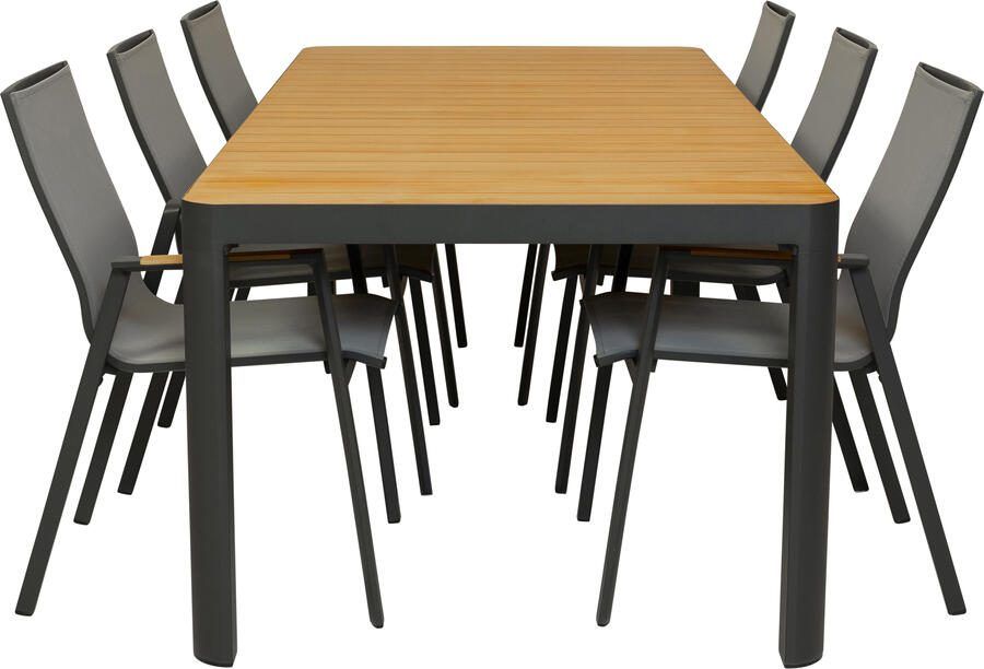 Qopps Mikos tuintafel met 6 Jibba stapelbare tuinstoelen