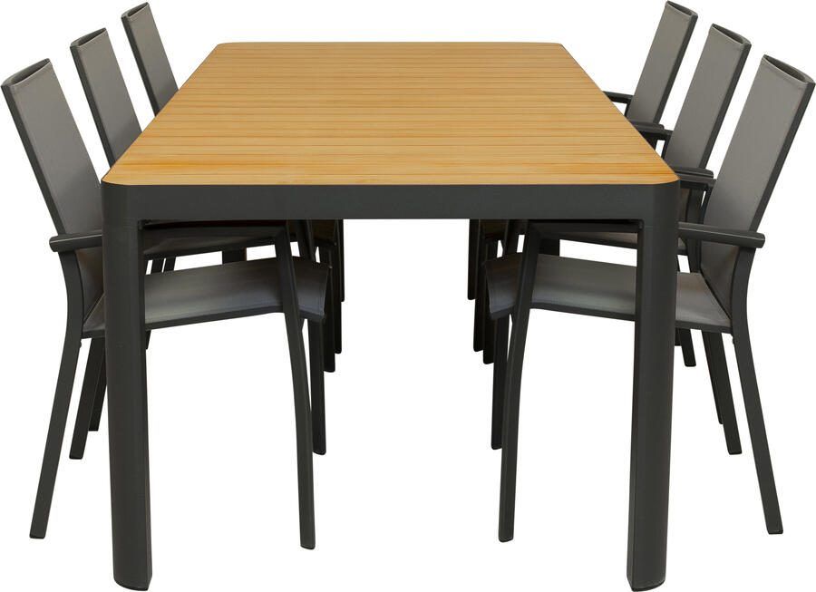 Qopps Mikos tuintafel met 6 Tampa stapelbare tuinstoelen