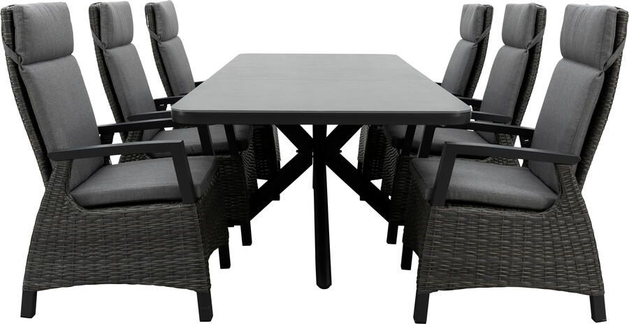 Qopps Mirek uitschuifbare tafel met 6 Darwin gasveer verstelbare tuinstoelen