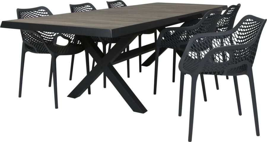 Qopps Ottowa uitschuif tafel 205 265 x 100 Antraciet met Air XL tuinstoel stapelbaar
